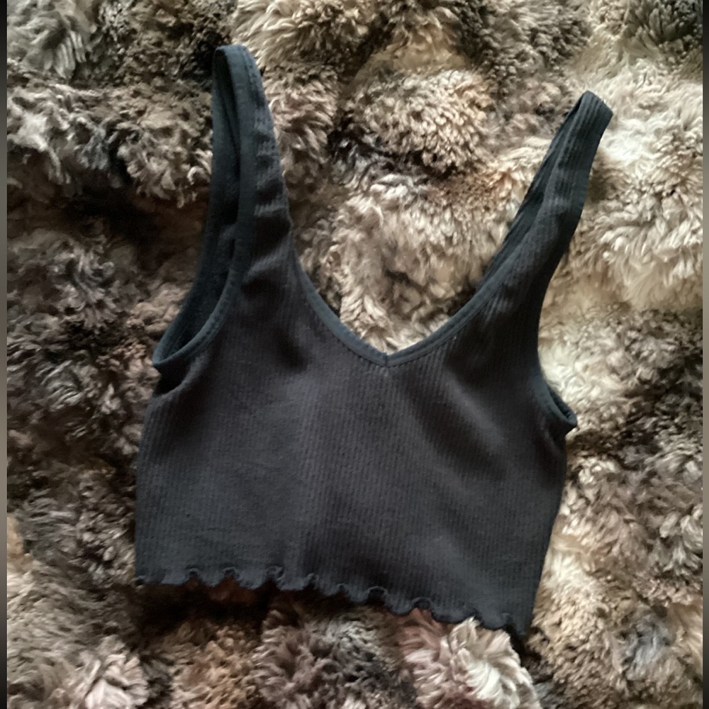 Crop Rib Tank Top in Black - Unbranded